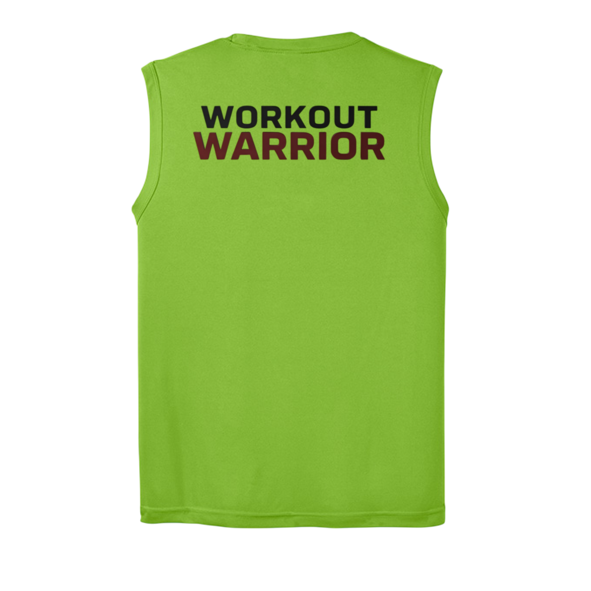 Lime Green sleeveless shirt with 'WORKOUT WARRIOR' text on a white background