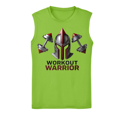 Lime Green sleeveless shirt with Spartan helmet and dumbbells design on a white background