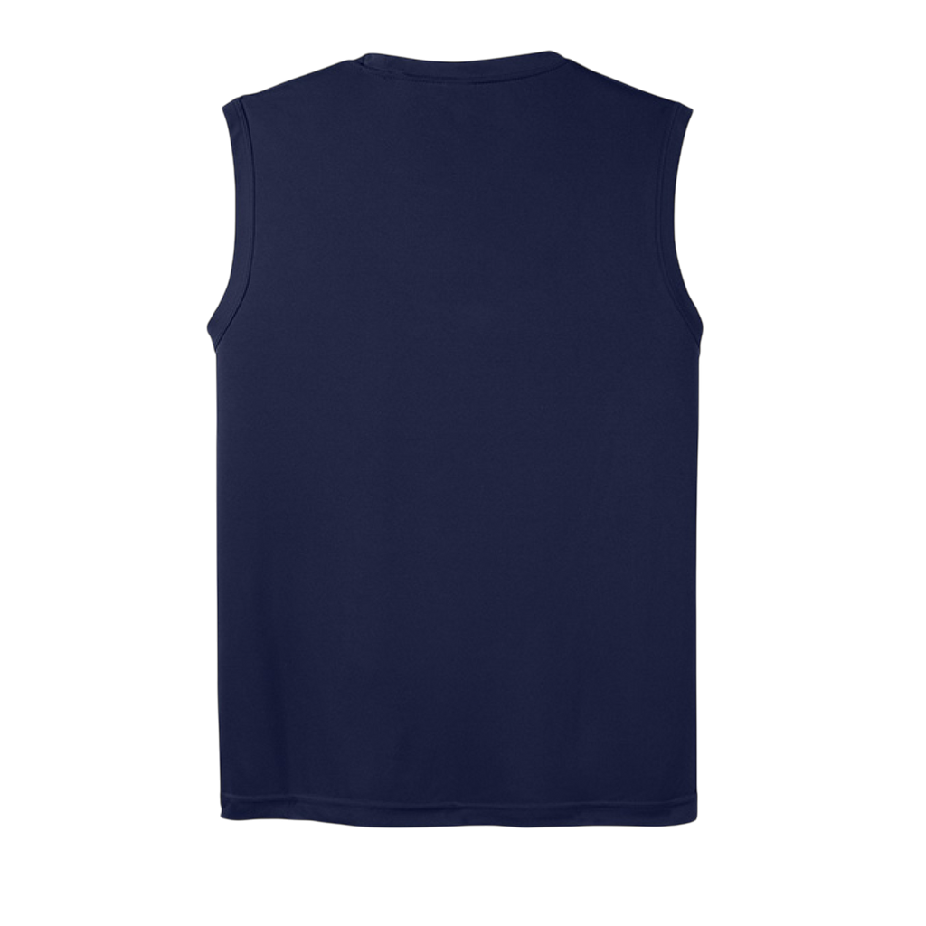 Navy blue sleeveless shirt on a white background
