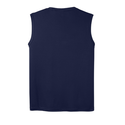 Navy blue sleeveless shirt on a white background