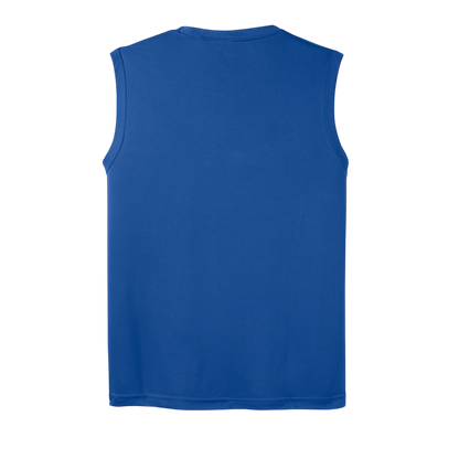 Blue sleeveless shirt on a white background