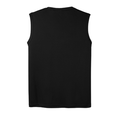 Black sleeveless shirt on a white background
