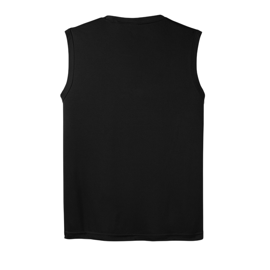 Black sleeveless shirt on a white background