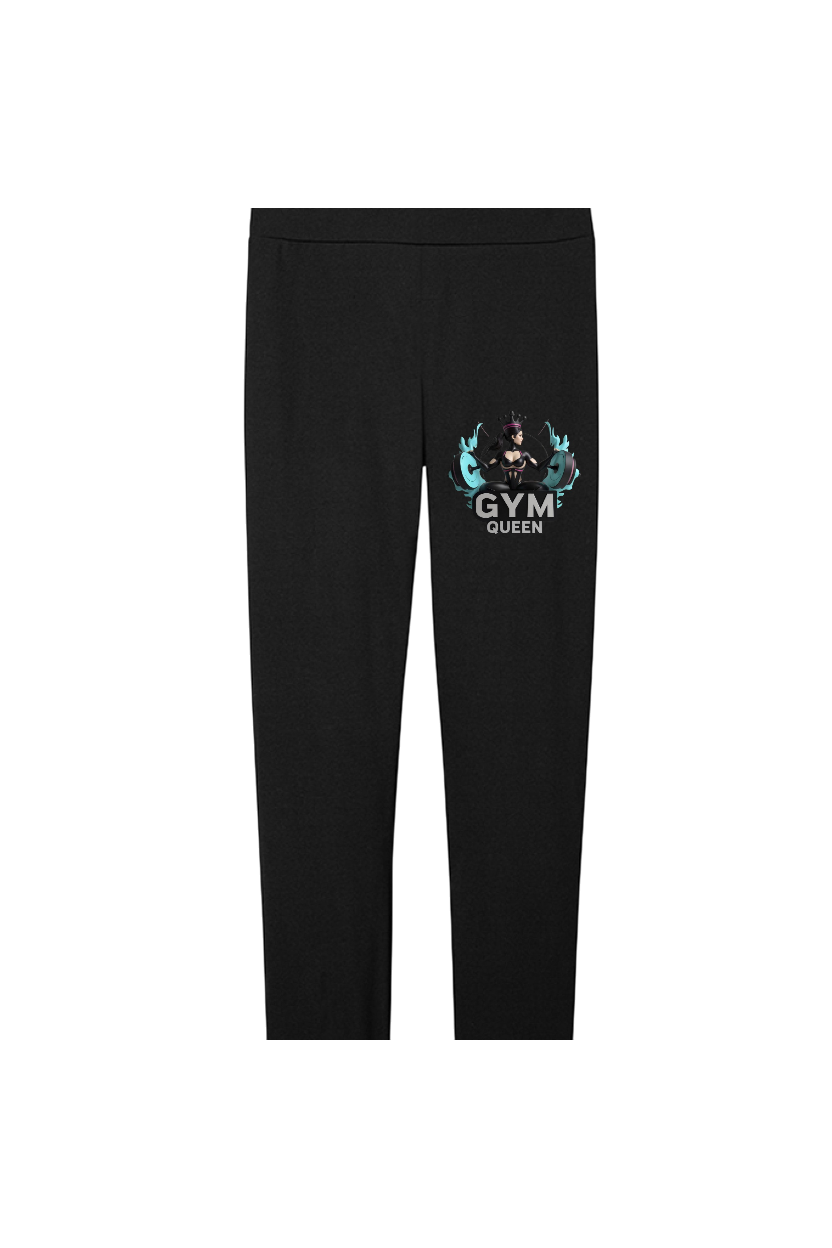 Black leggings with 'Gym Queen' graphic on a white background