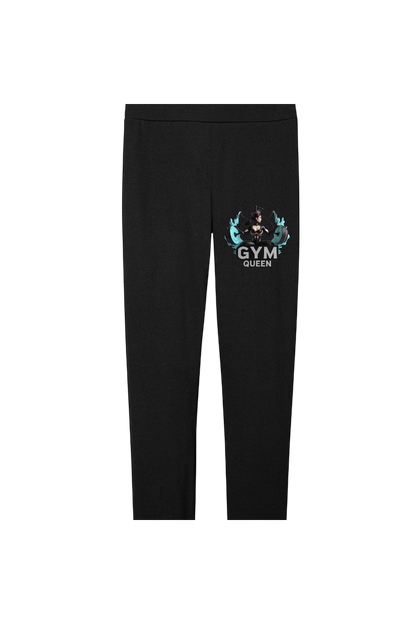 Black leggings with 'Gym Queen' graphic on a white background