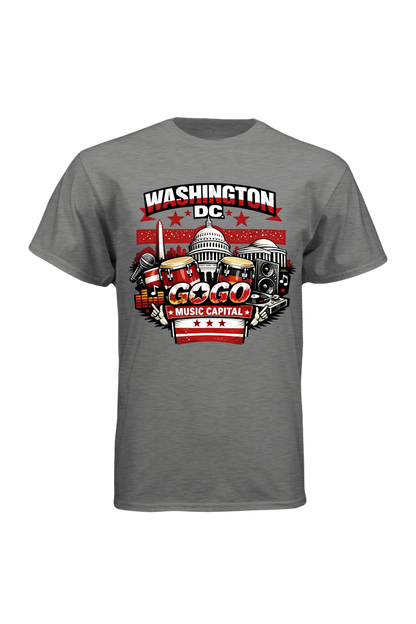 Gray t-shirt with Washington DC graphic design on a white background