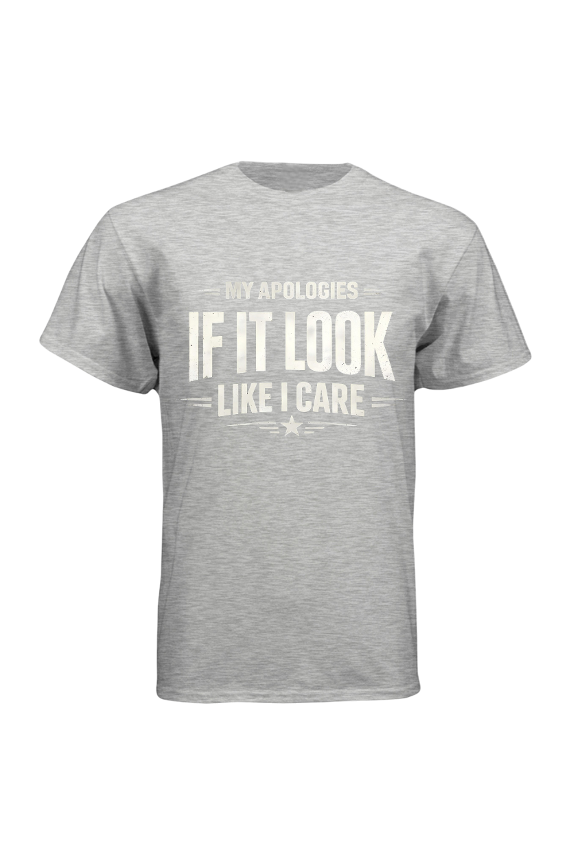 Gray t-shirt with white text on a white background