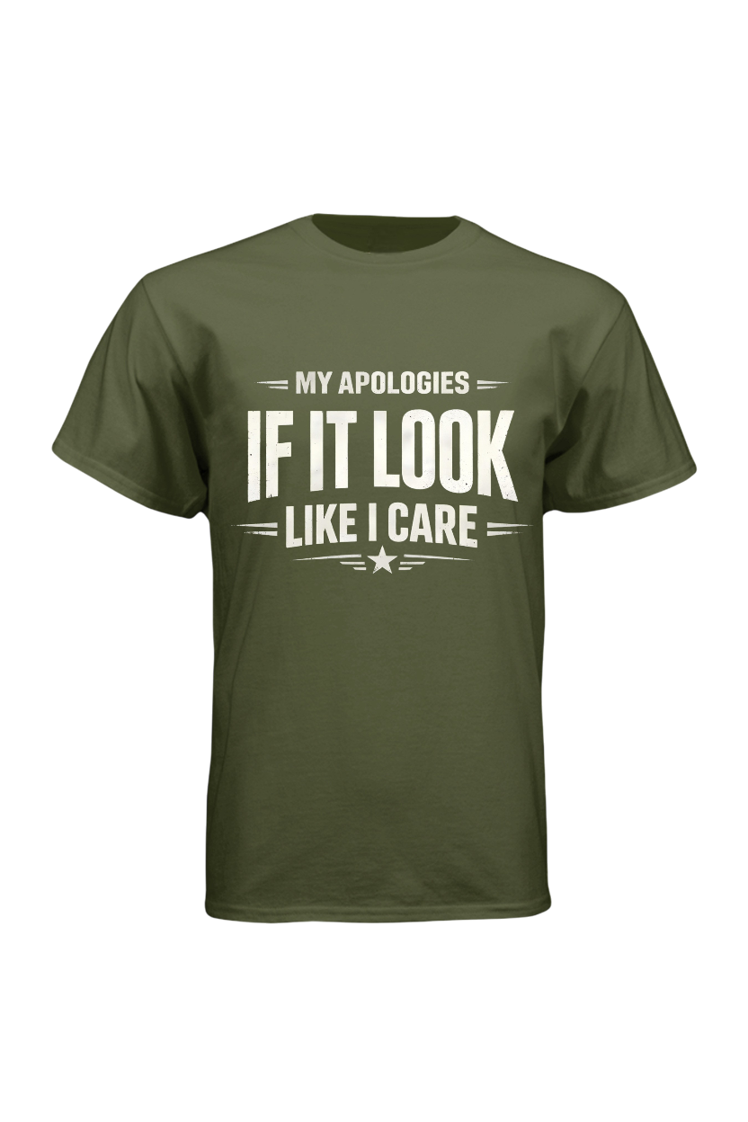 Green t-shirt with white text on a white background