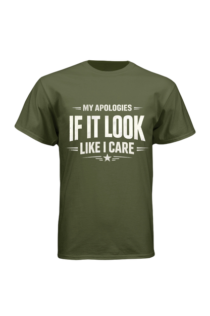 Green t-shirt with white text on a white background