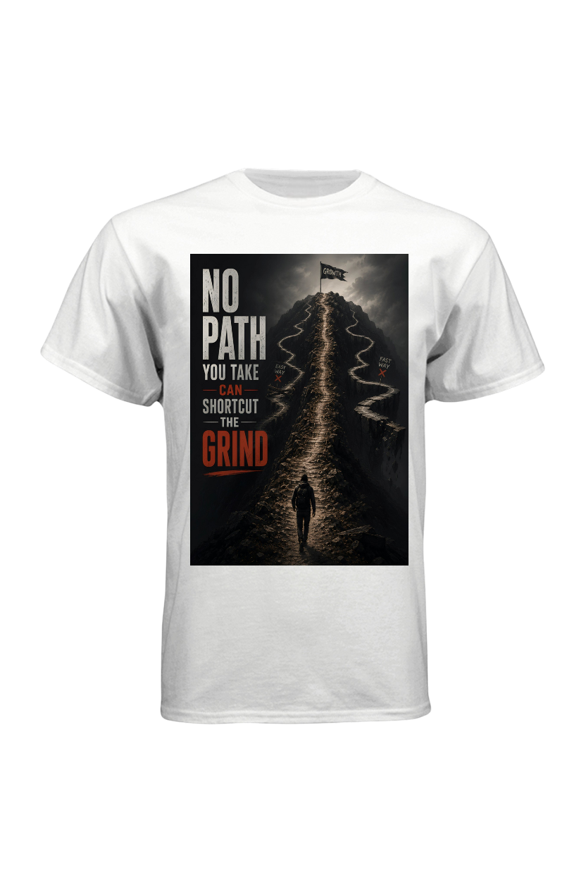 White t-shirt with a graphic design featuring a silhouette and text on a white background