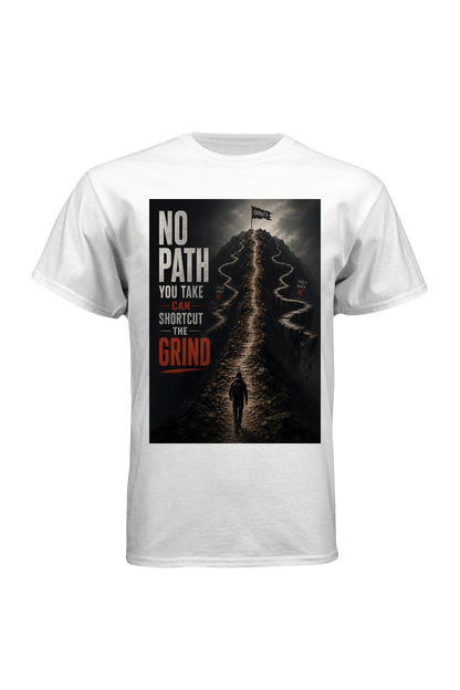 White t-shirt with a graphic design featuring a silhouette and text on a white background
