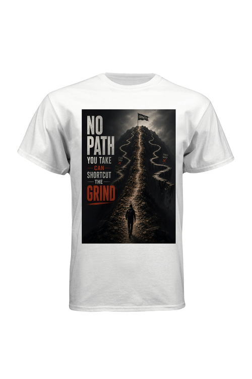 White t-shirt with a graphic design featuring a silhouette and text on a white background