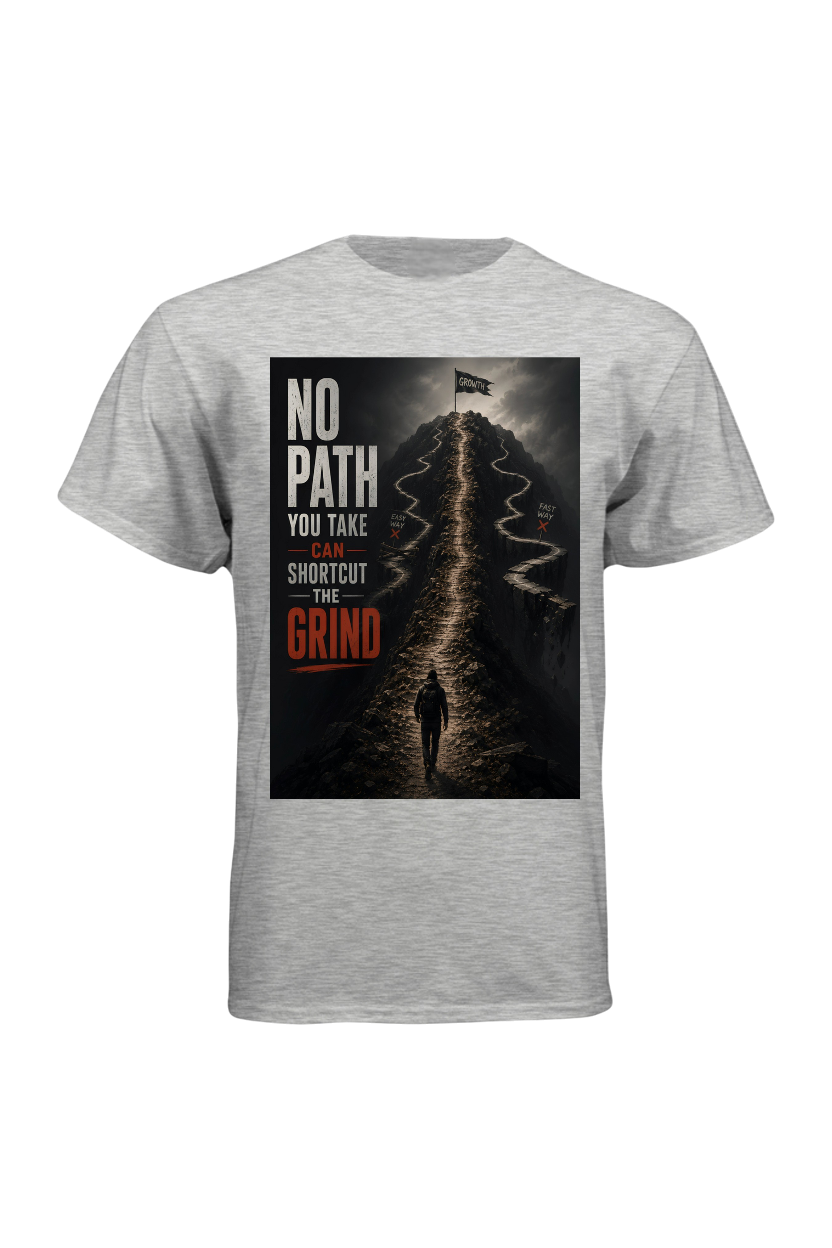 Gray t-shirt with a graphic design on a white background