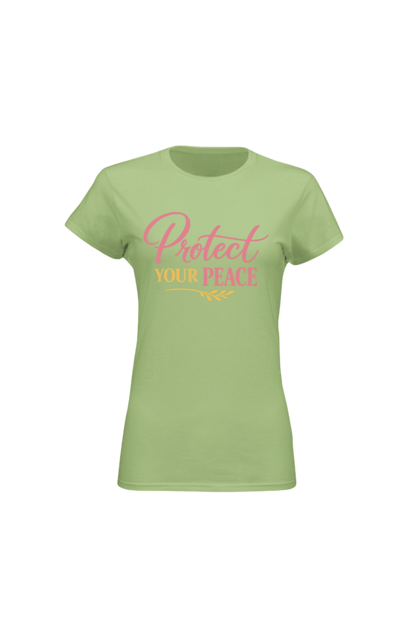 Green t-shirt with 'Protect Your Peace' text on a white background