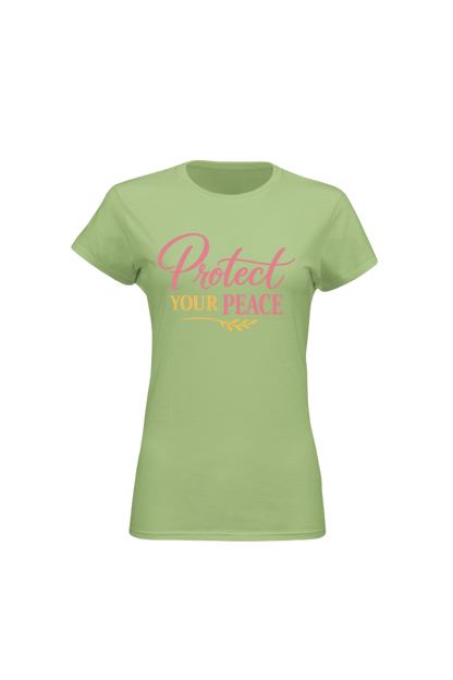 Green t-shirt with 'Protect Your Peace' text on a white background