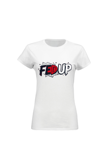 White t-shirt with 'FED UP' graphic design on a white background