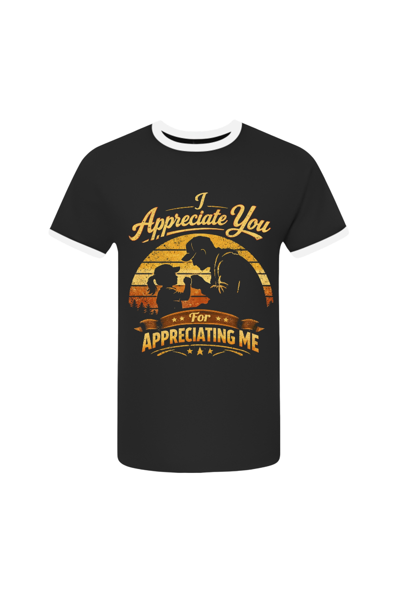 Black t-shirt with a graphic design and text on a white background
