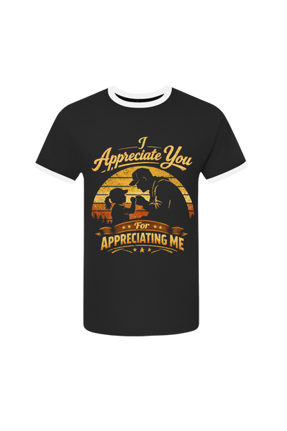 Black t-shirt with a graphic design and text on a white background