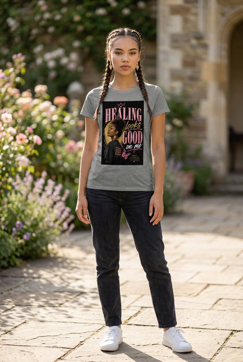 Person wearing a t-shirt with a graphic design outdoors