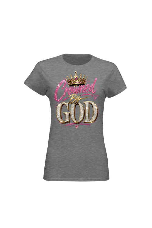 Gray t-shirt with 'Crowned by God' text and crown graphic on a white background