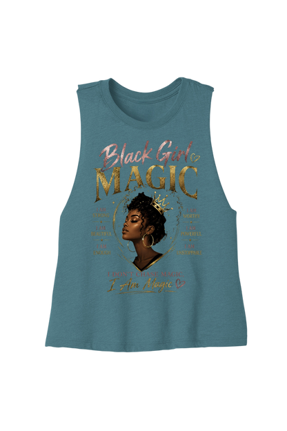 Blue tank top with 'Black Girl Magic' text and graphic on a white background
