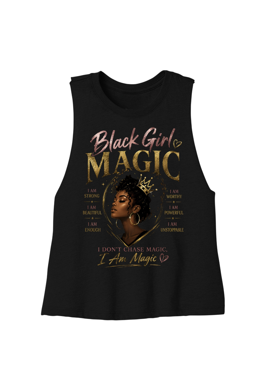 Black tank top with 'Black Girl Magic' text and graphic on a white background
