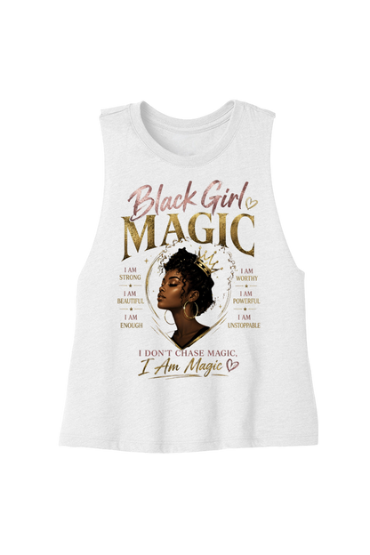 White tank top with 'Black Girl Magic' graphic and text on a white background