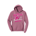 A dusty rose pink pullover hoodie featuring a pink and white graphic on the front that reads 'SUPPORTER OF Breast Cancer Awareness' with a pink ribbon design, shown against a plain white background.