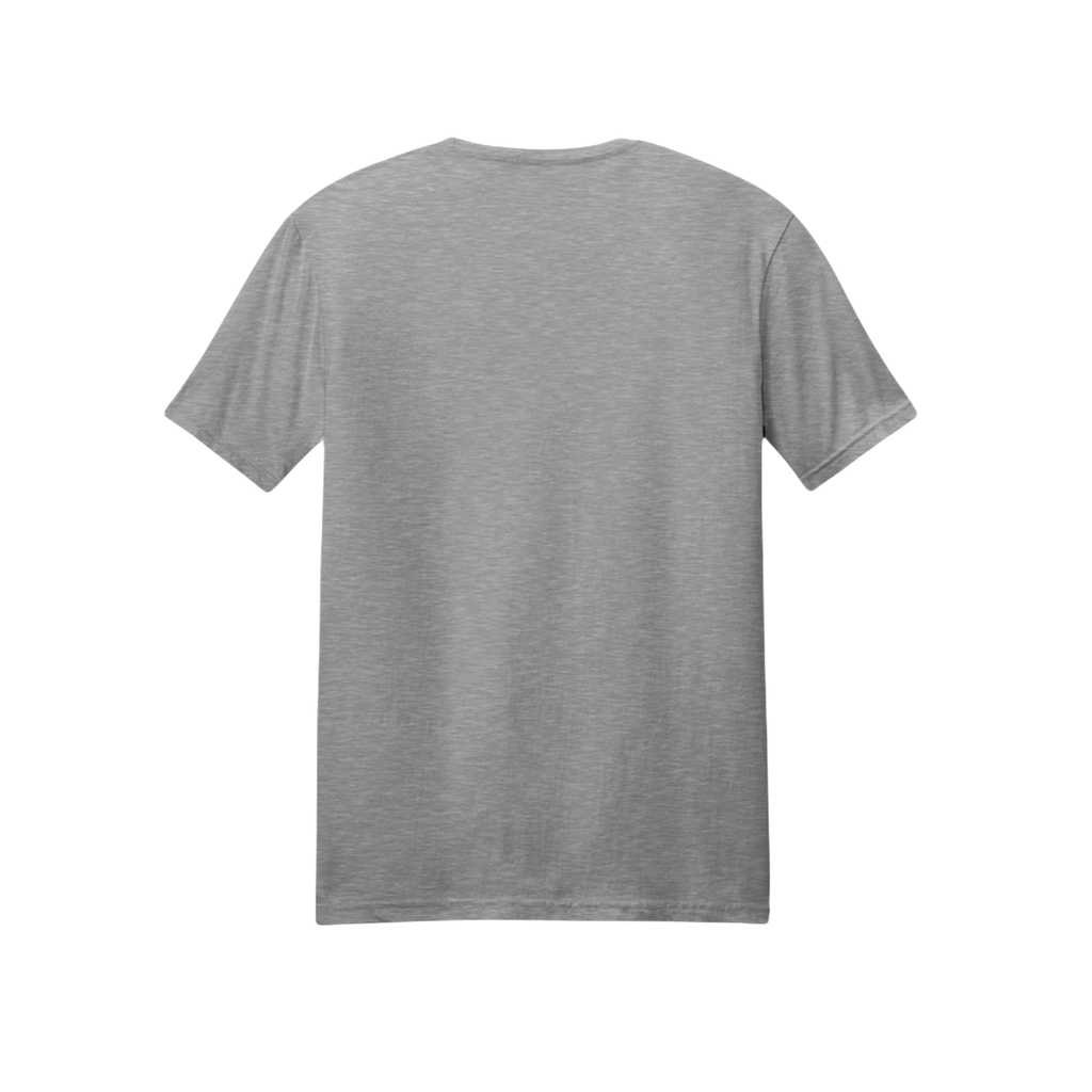 A heather gray short-sleeve t-shirt shown from the back, centered on a solid white background.