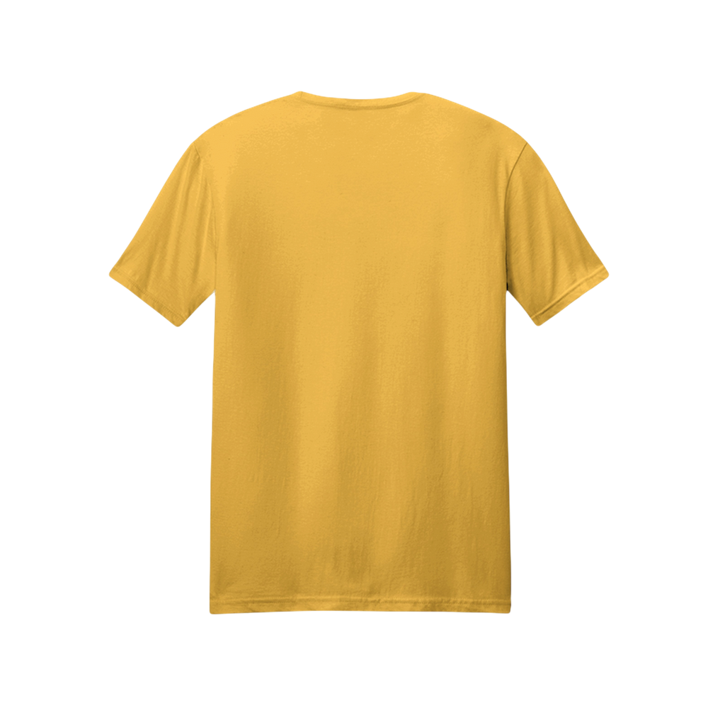 A plain short-sleeve crewneck t-shirt in a solid mustard yellow color, shown from the back on a clean white background.