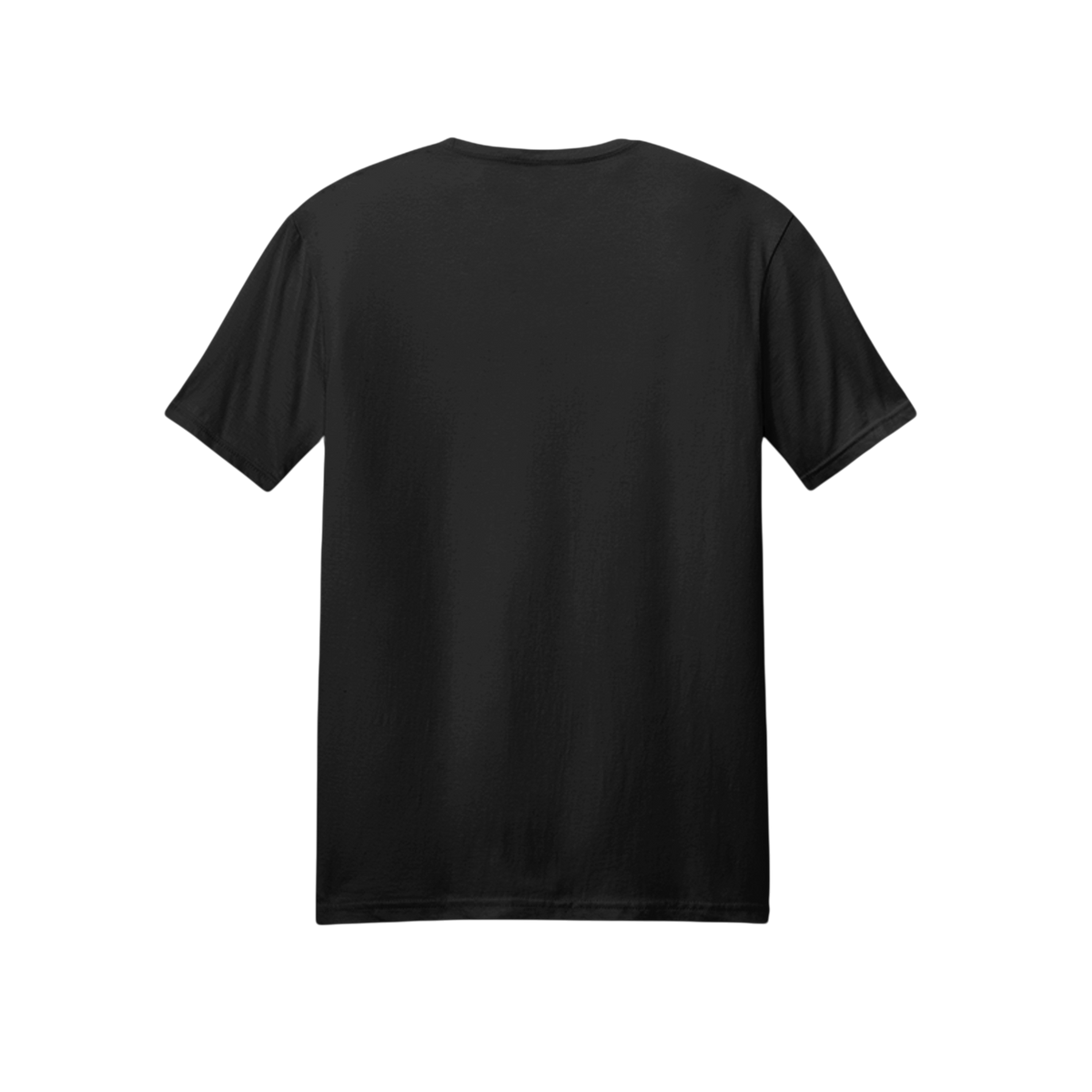 A plain black short-sleeve crewneck t-shirt shown from the back, isolated on a solid white background.