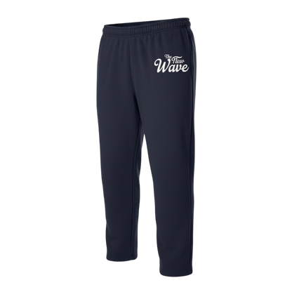 Navy sweatpants with 'The New Wave' text on a white background