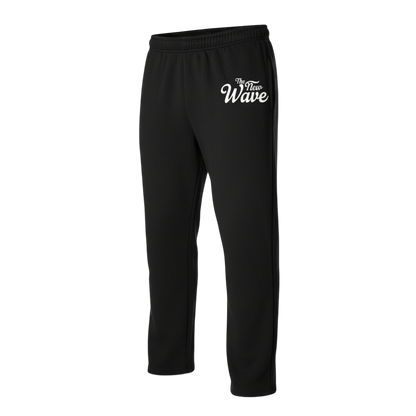 Black sweatpants with 'The New Wave' logo on a white background