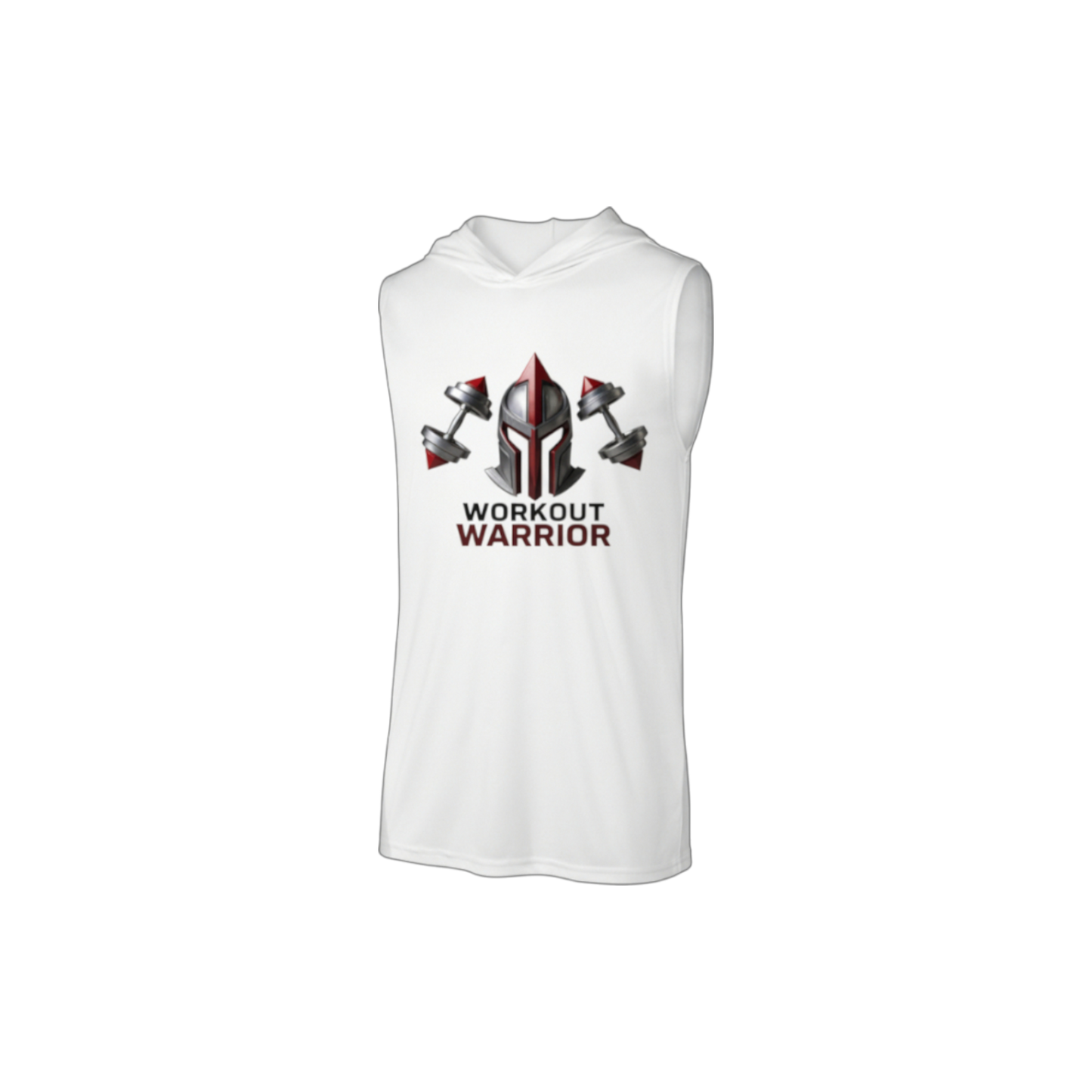 White sleeveless shirt with 'Workout Warrior' design on a white background
