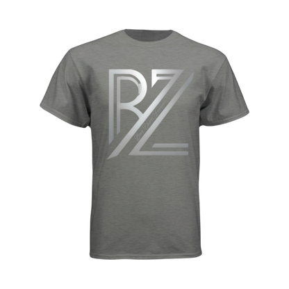 Gray t-shirt with a logo on a white background