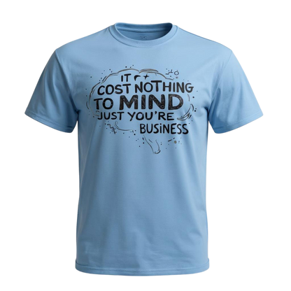 Light blue t-shirt with black text on a white background