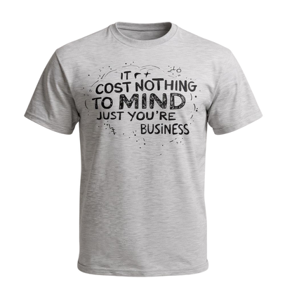 Gray t-shirt with black text on a white background