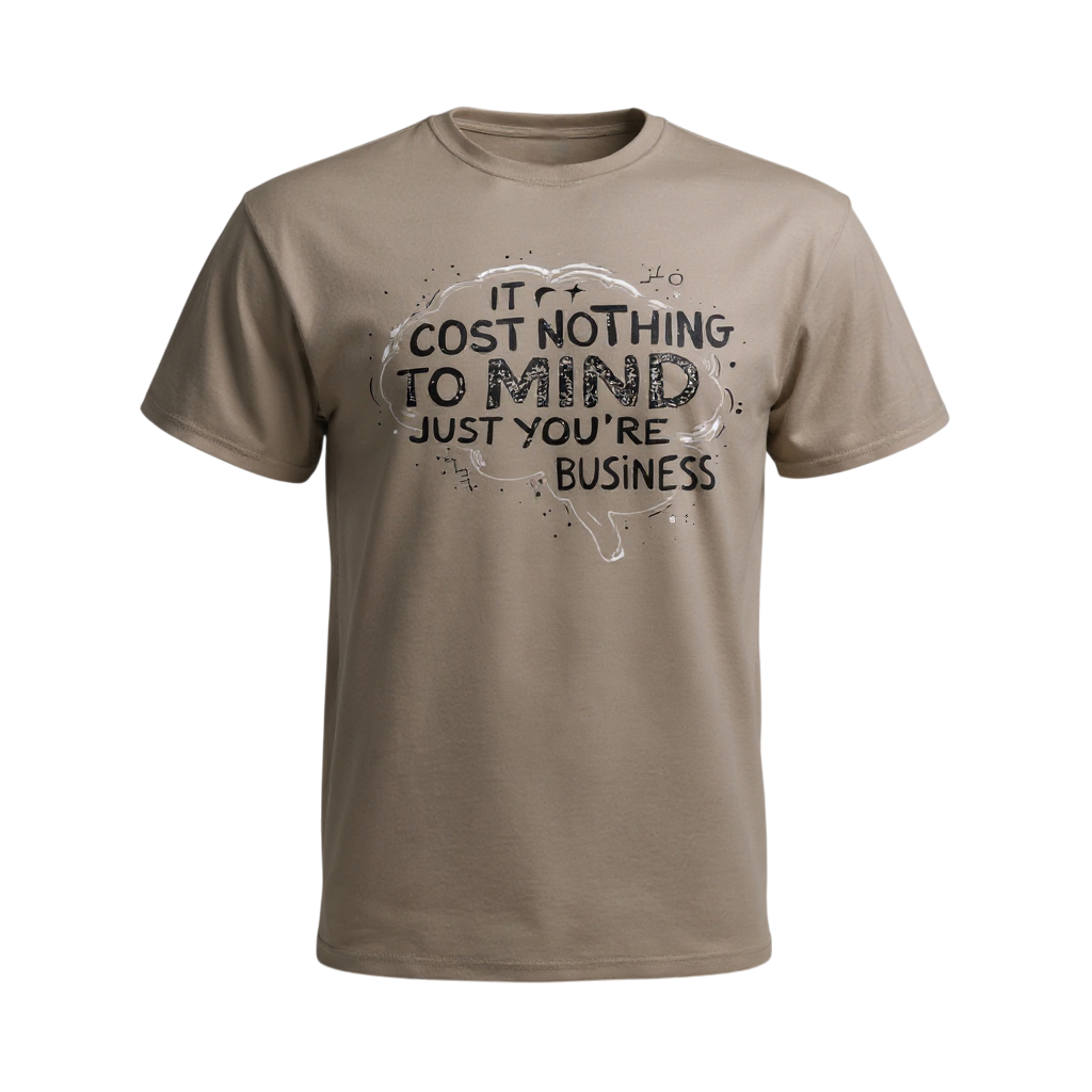 Brown t-shirt with motivational quote graphic on a white background