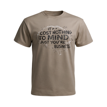 Brown t-shirt with motivational quote graphic on a white background