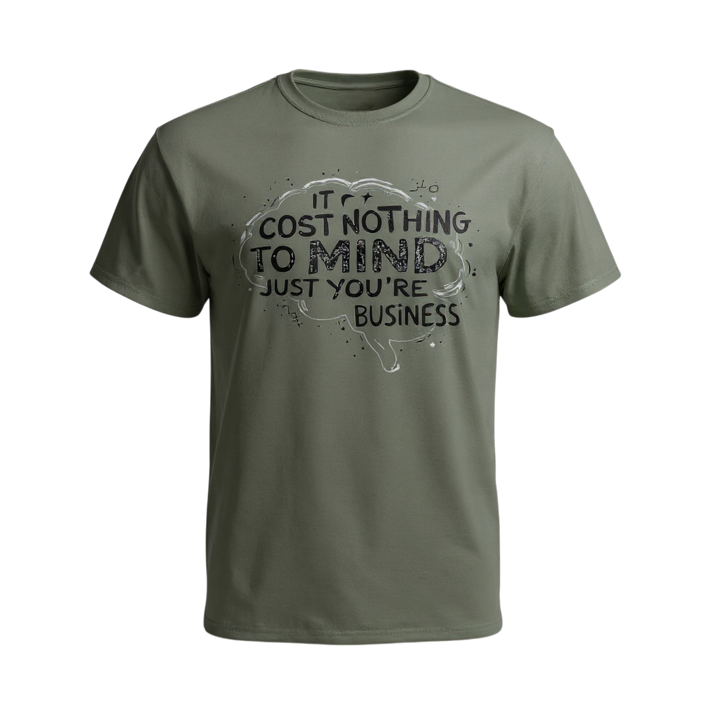 Green t-shirt with a humorous graphic and text on a white background