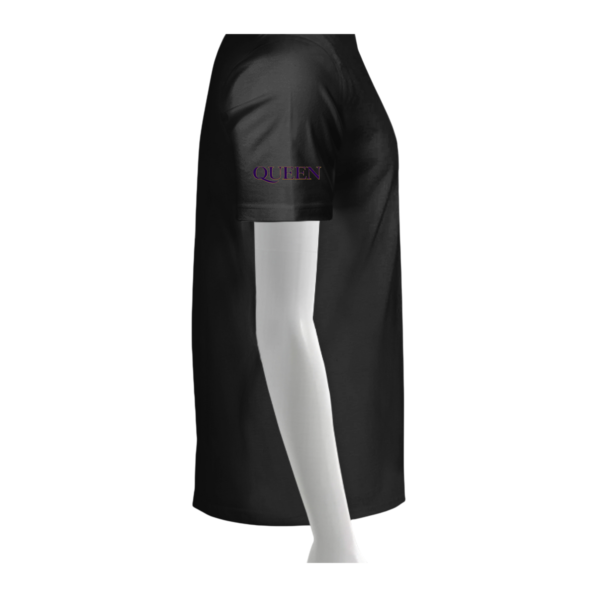 Black athletic skirt with 'QUEEN' text on a white background