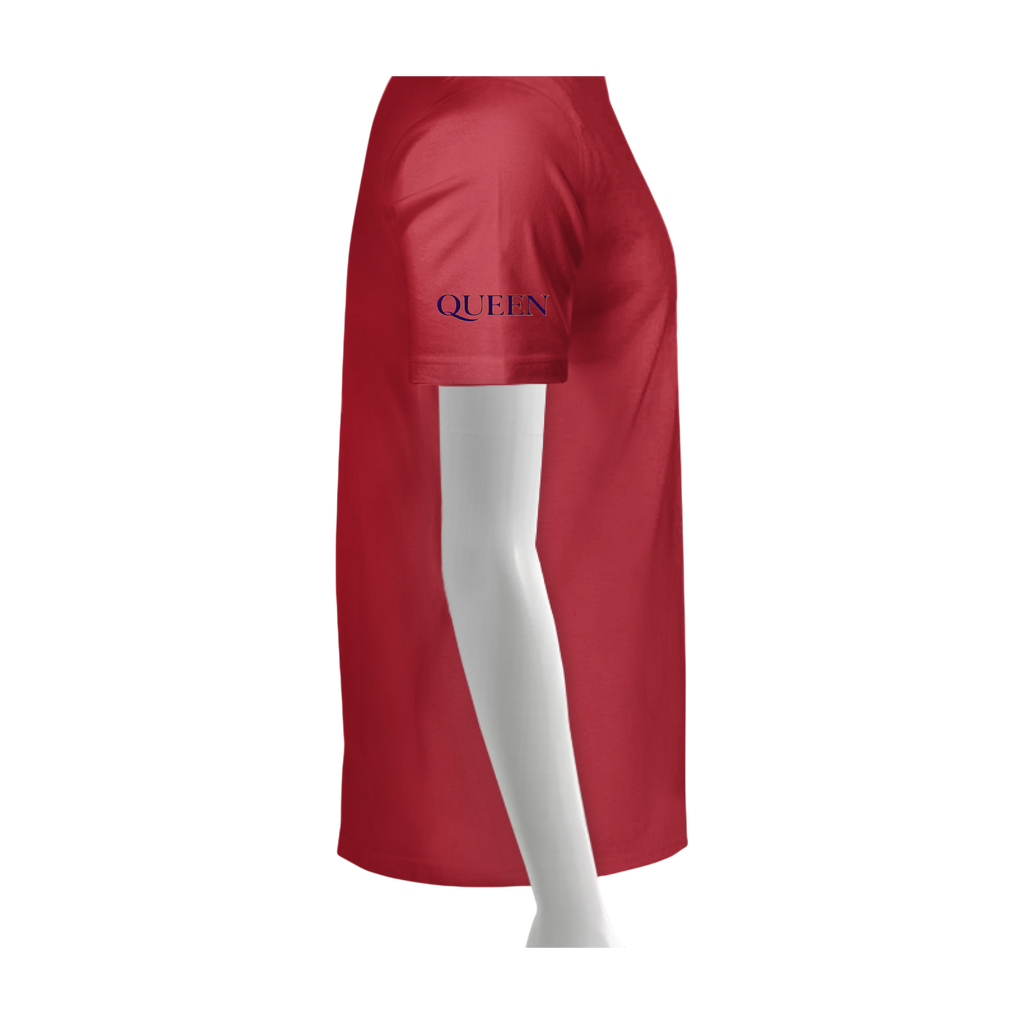 Red apron with 'QUEEN' text on a white background