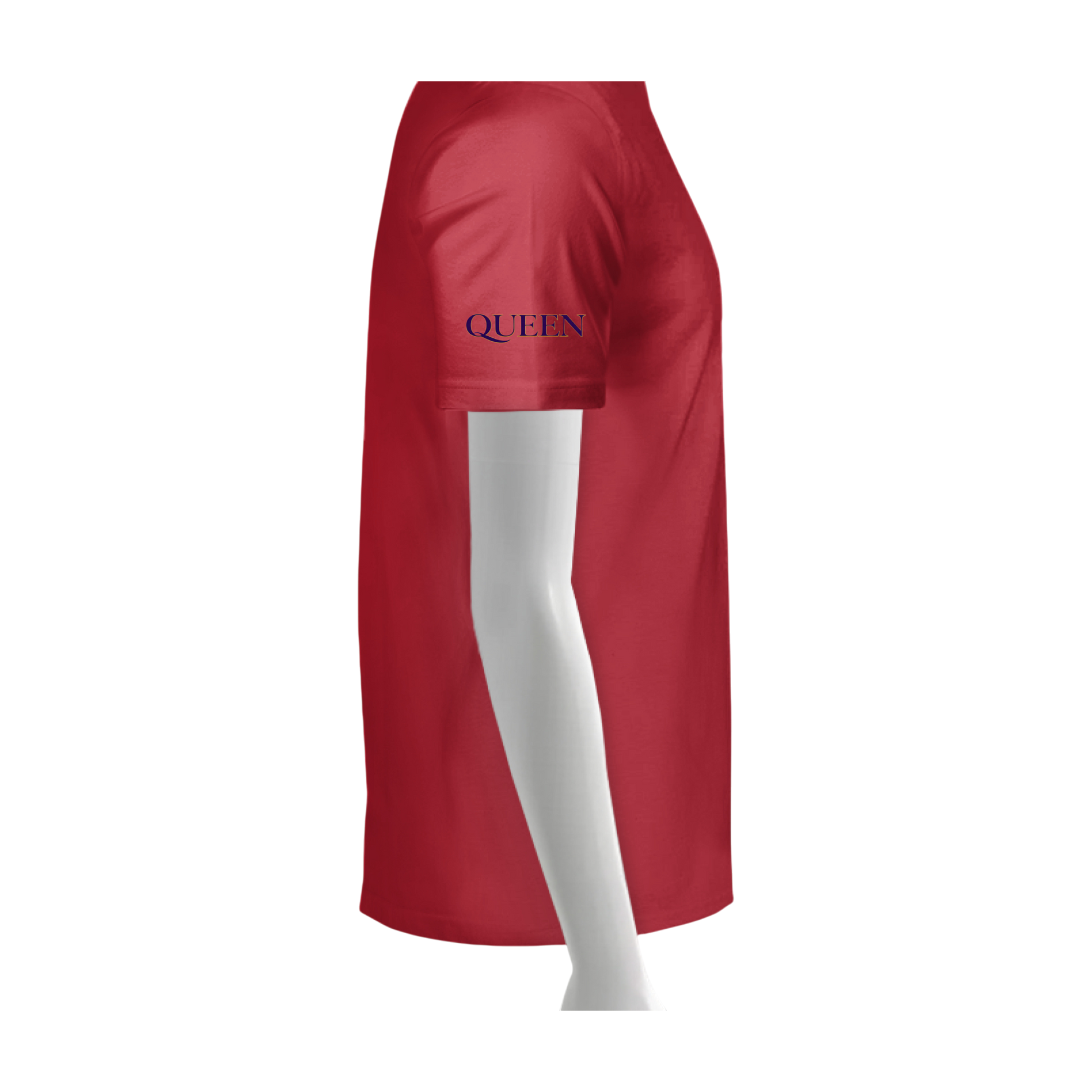 Red apron with 'QUEEN' text on a white background