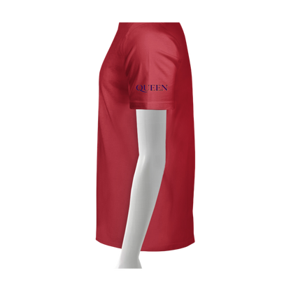 Red cape with 'QUEEN' text on a white background