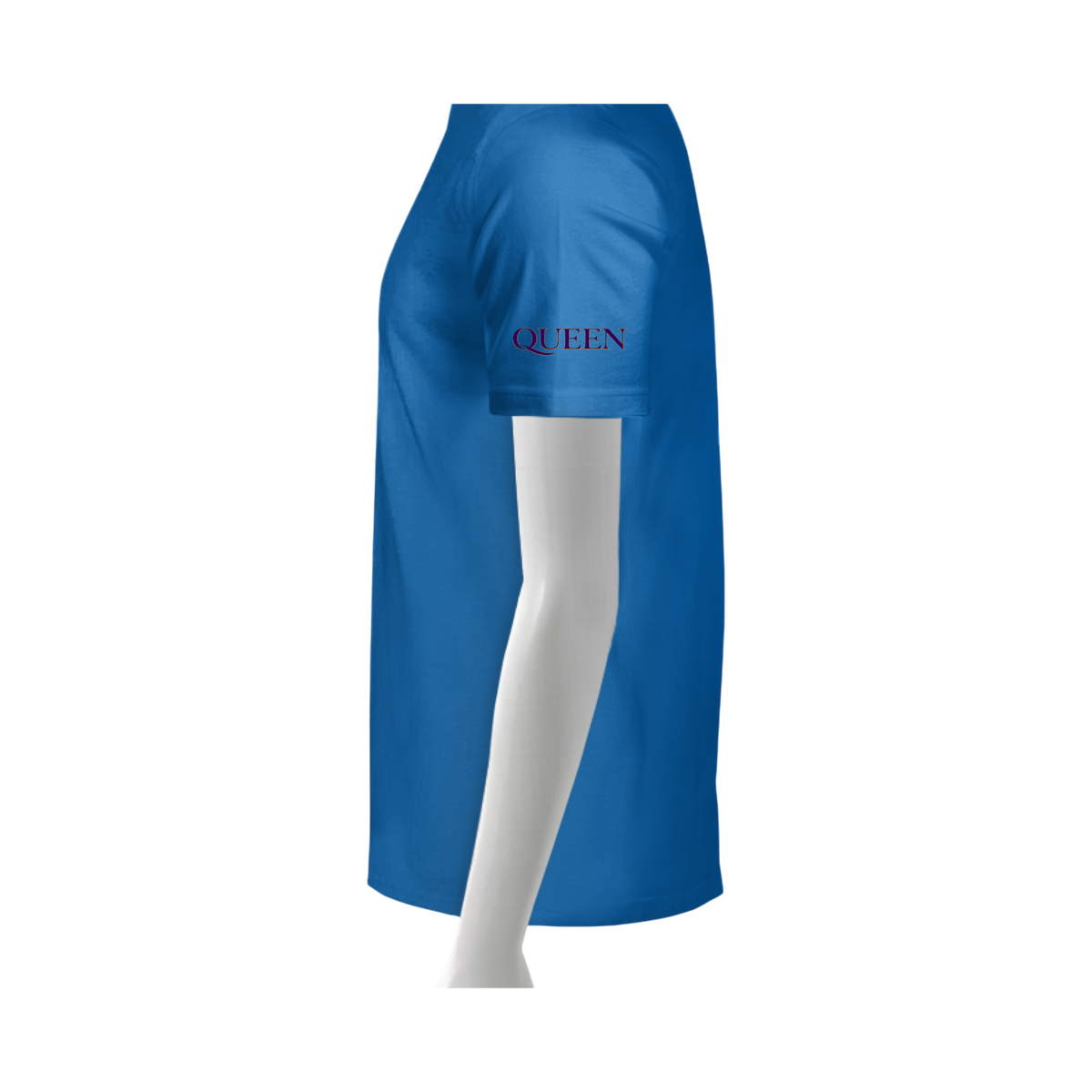 Blue cape with 'QUEEN' text on a white background