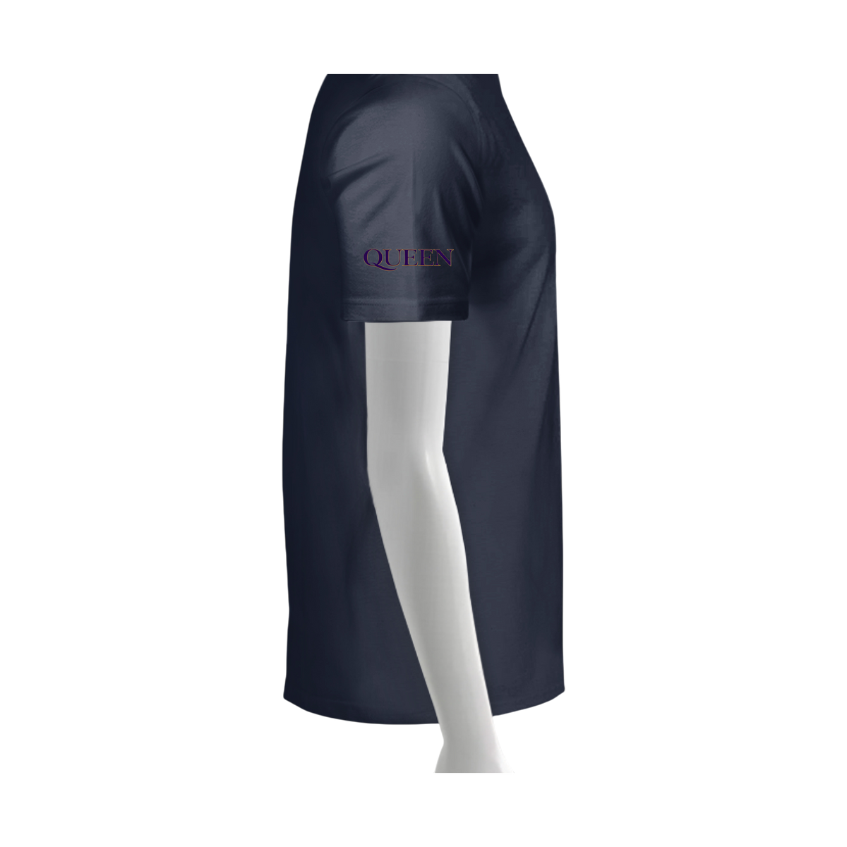 Navy blue skirt with 'QUEEN' text on a white background