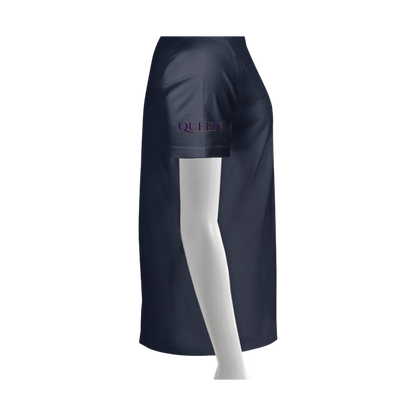 Navy blue skirt with 'QUEEN' text on a white background