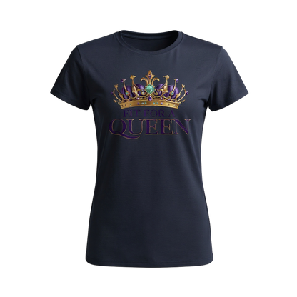 Navy blue t-shirt with a crown and 'Pimp for a Queen' text design on a white background