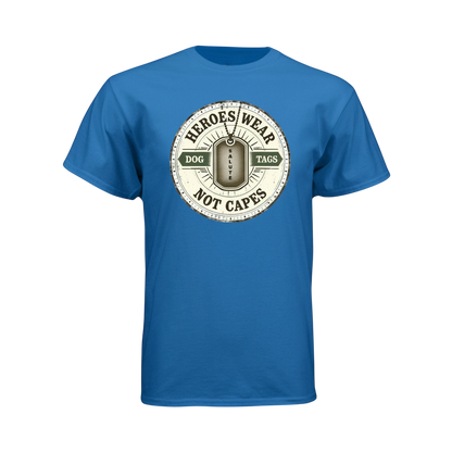 Blue t-shirt with a circular graphic and text on a white background
