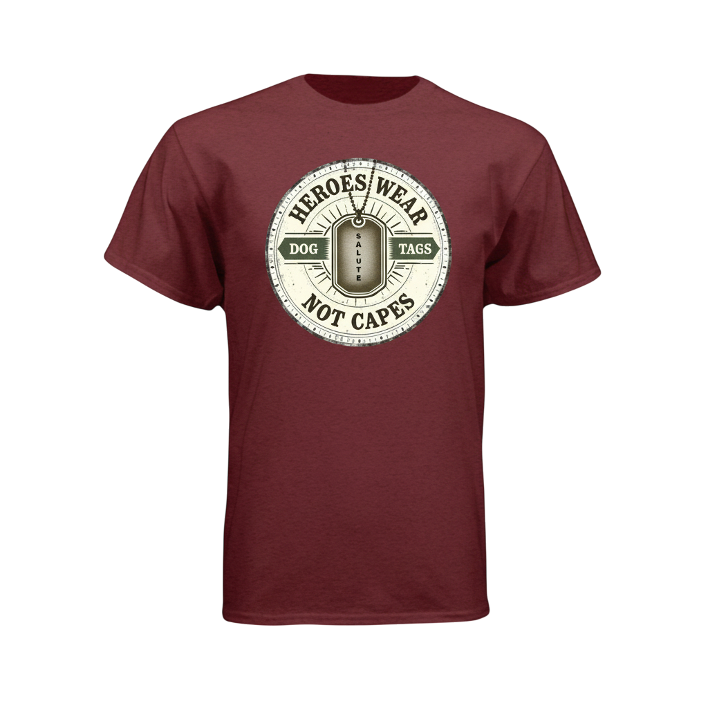 Maroon t-shirt with a graphic design on a white background